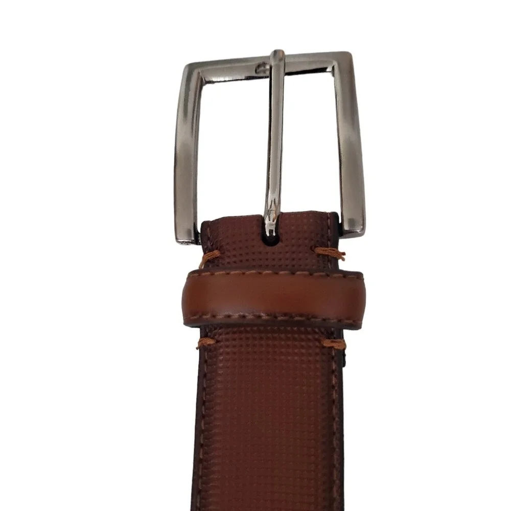 Florsheim Leather Belt Textured Brown Nickel Buckle Men's Size 40